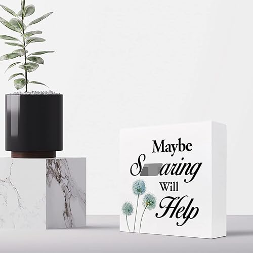 Miniatura 4 de z-crange Maybe Swearing Will Help - Letrero de madera con diseño de flores de diente de león, decoración de escritorio motivacional para el hogar,