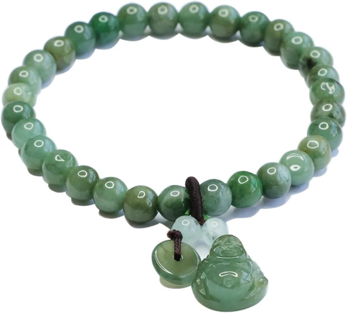 YNIYUJKL Lucky Bracelets,Vintage Natural Green Jade Beaded Stretch Bracelets For Women Men, Fashion Tassel Pendant Attract Prosperity Wealth Good Luck Friendship Charm Bracelets F