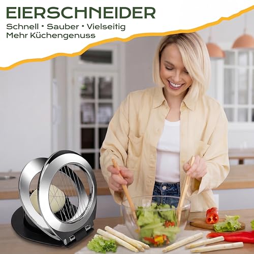 BIBURY Eierschneider aus Edelstahl, Eischneidewerkzeug, 2 in 1 Eierschneider Metall aus 304 Edelstahl, Professional Egg Slicer Schneider für Eier, Pilze, Erdbeeren, weiches Obst(spülmaschinenfest) 5