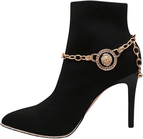 Miniatura 3 de Trendy Fashion Jewelry Cadena de bota occidental para mujer, pulsera de metal dorado, tobillera de tacón alto, moneda de león, medallón con dije