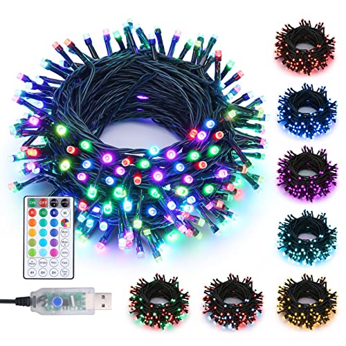 Joomer Luces led Colores, 10m 100 LED RGB Guirnaldas Luces Exterior con Remoto & Temporizador Colores Cambiantes USB Luces Navidad para Interior Casa Jardines Bodas Fiestas Decoracion Cover