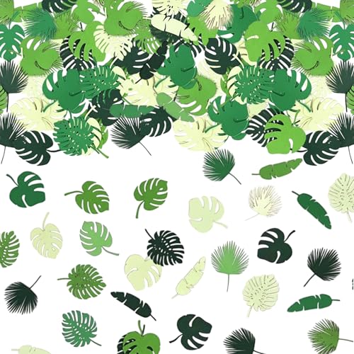 100Pcs Palm Leaf Confetti Tropical Green Leaf Table Confetii for Hawaiian Jungle Theme Party Baby Shower Birthday Wedding Beach Party Table Decorations