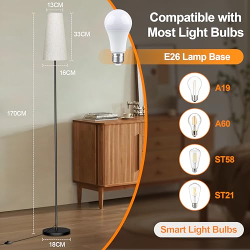 LED Floor Lamp with Lampshade, 67" Modern Reading Standing Lamps with Remote Control, 3 Color Temperature, Brightness Levels, Standard Tall Lamps for Living Room, Bedroom, Office(9W Bulb Included) - Image 5