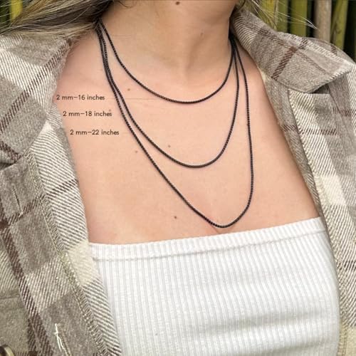 Black Square Rolo Chain Stainless Steel Round Box Chain Necklace Men Women2