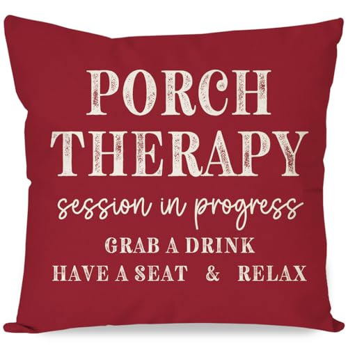 PANDICORN Farmhouse Throw Pillow Covers 18x18 Porch Therapy, Crimson Red