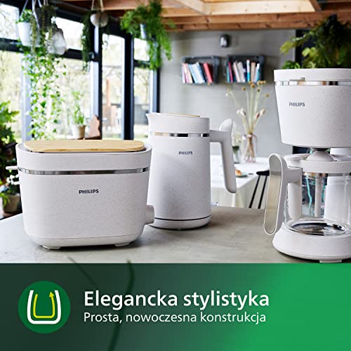 Philips Toster Eco Conscious Edition, 2 Otwory, 8 Poziomów opiekania, Ruszt do bułek, Funkcja rozmrażania, Wytworzony z zużytego oleju spożywczego, Satynowy Biały Matowy (HD2640/10)