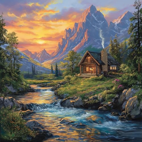 Image of Moohue DIY Counted Stamped Cross Stitch Kits for Adults 14 Count Cross Stitch Patterns Printed Cross Stitch Kits for Adults (Landscape)