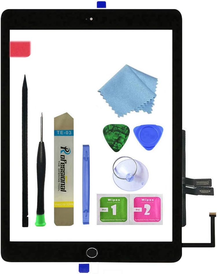 for Black iPad 6 2018 6th Generation A1893 A1954 Touch Screen Digitizer Assembly Replacement with Home Button,Camera Bracket,Pre-Installed Adhesive,Tool Repair Kit