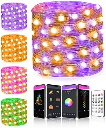 Probro Bluetooth Fairy String Lights - 33ft Dynamic DIY Halloween Lights App Control, RGB Color Changing Plug in Christmas Lights Music Sync Twinkle Lights for Xmas Tree Room Wall Indoor Outdoor Decor