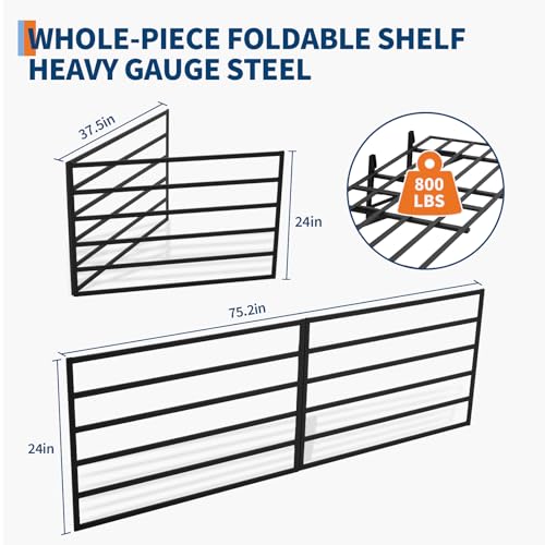 2 Pack 2x6 ft Garage Storage Shelving Wall Mounted, 1600 LBS Heavy Duty Storage Shelves, Folding Wall Shelve Garage Storage Rack Organization, Black Metal Storage Racks Units for Warehouse, Laundry