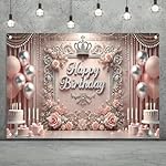 Starlit Patio Elegant Pink Happy Birthday Banner Backdrop Princess Girls Party Decorations Photography Backgrounds Crown Roses Balloons Cake Table Photo Booth Props 71 x 43 inch - Image 3