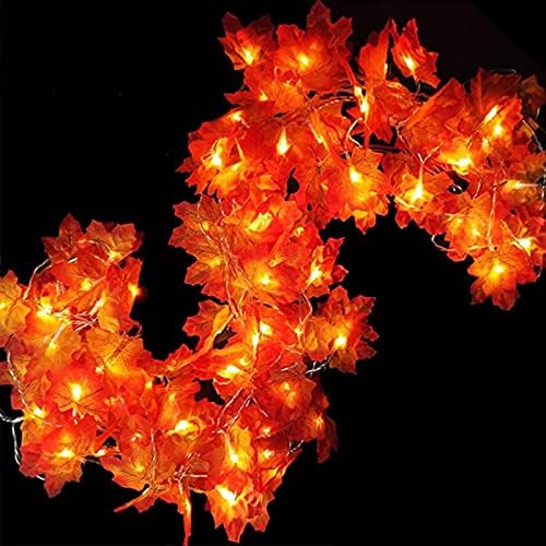 [Timer] Fall Garland Decorations 40LED 16.4FT Enlarged Maple Leaves String Lights Battery Operated Waterproof Fall Thanksgiving Lights Autumns Harvest Halloween Decor for Home Indoor Mantel Outdoor