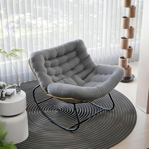 AuraFurn Fauteuil à bascule ergonomique, extra large, en rotin, avec coussin d'assise extra...