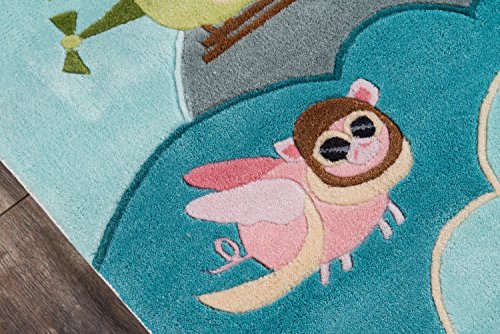 Momeni Rugs Lil' Mo Whimsy Collection, Kids Themed Hand Carved & Tufted Area Rug, 3' X 5', Sky Blue #TOP3
