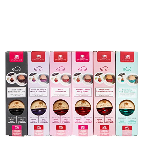 Cristalinas Ambientador de auto 6pack, formula sin alcohol, difusor elegante de cristal con madera