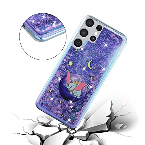 Oopkins Liquid Case For Samsung Galaxy S22 Ultra,Galaxy S22 Ultra Soft Tpu Silicone Case For Girl Sparkle Floating Quicksand Clear Shockproof Cover For Samsung Galaxy S22 Ultra Bling Purple Dumbo Xy #TOP4