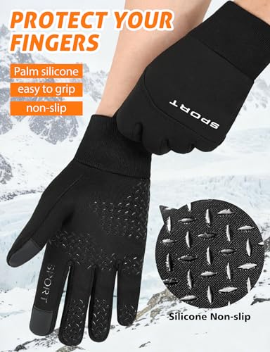 AURUZA Winter Gloves for Men Cold Weather, Windproof Cycling Gloves for Men Gloves with Touch Screen Fingers, Waterproof Thermal Gloves for Cycling Running Driving