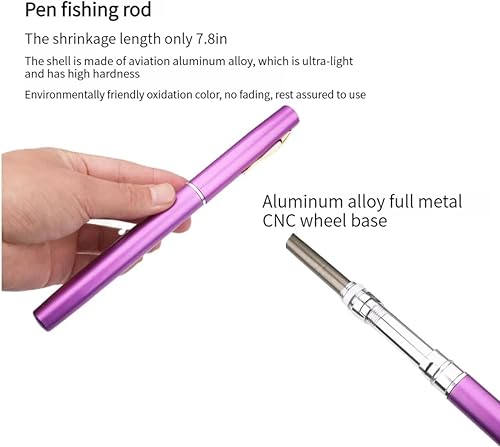 Miniatura 2 de Juego de carrete de caña de pescar con bolígrafo, mini bolsillo portátil plegable, kit de caña de pescar con carrete giratorio aleación de aluminio