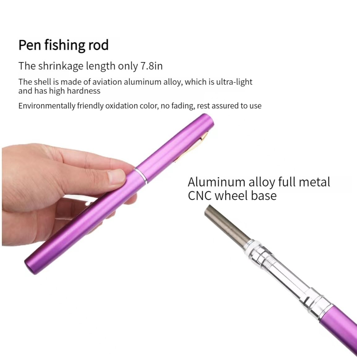 Pen Fishing Rod Reel Combo Set 5in1 Mini Pocket Portable Collapsible Fishing Pole Kit with Spinning Reel Aluminum Alloy (Black)