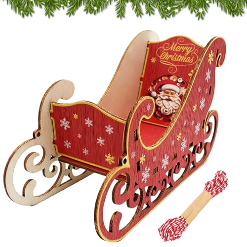 Ourdort Miniatur Holzschlitten,Wichtel Zubehör Weihnachten Set,Mini...