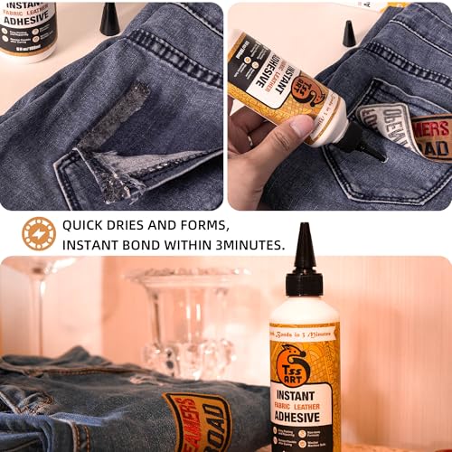 TSSART Instant Fabric Adhesive - Fast Drying Fabric and Leather Glue for Repairing and Patching, Strong Bonding Waterproof and Flexible - White, 6 fl oz - Thumbnail 3