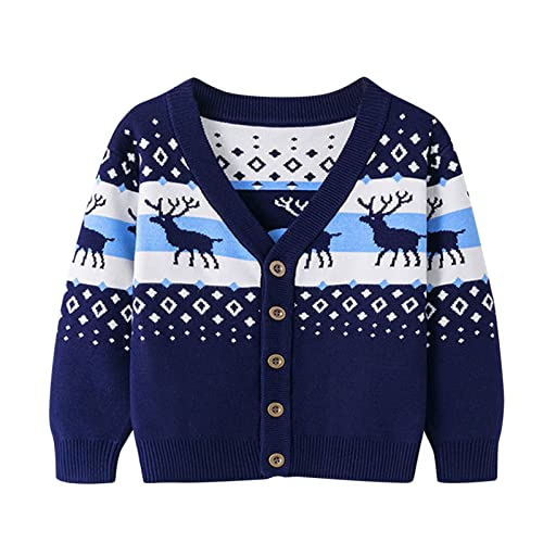 Toddler Cute Reindeer Cardigan Long Sleeve Knit Print Christmas Sweater Kids V-Neck Button Loose Fall Winter Tops