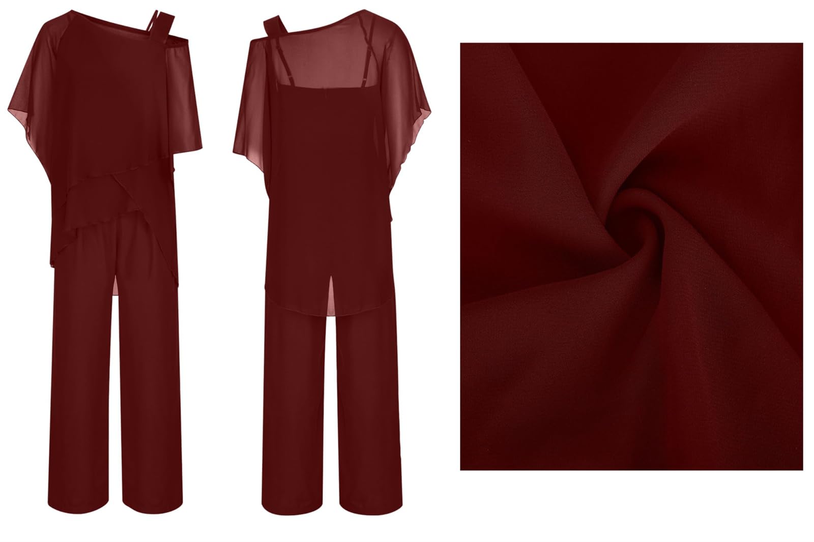Generico Completo Elegante da Donna: Top in Chiffon a Strati e Pantaloni a Gamba Larga – Leggero, Casual-Chic e di Tendenza – Completo 2 Pezzi Fluido e Asimmetrico