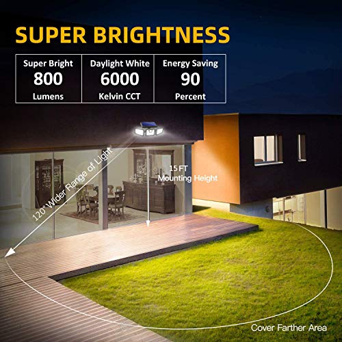 BEACON Solar Lights Outdoor, 800LM Wireless LED Solar Motion Sensor Lights Outdoor, 3 Adjustable Heads, 270° Wide Angle Illumination, IP65 Waterproof, Security LED Flood Light (2Pack)