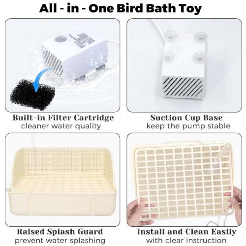 Image of Automatic Parakeet Bird Bath with Pump & Control Valve for Tame Birds