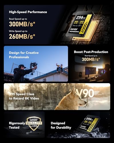 Image of Lexar Professional 2000x SD Card 256GB, SDXC UHS-II Memory Card, Up to 300MB /s Read, for DSLR, Cinema-Quality Video Cameras (LSD2000256G-BNNNG)