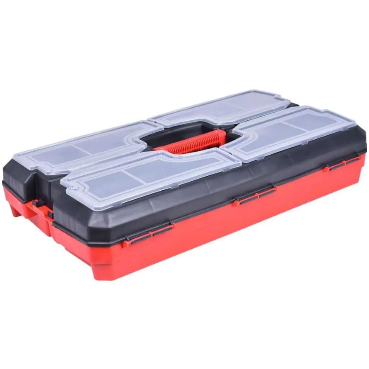 Caja de herramientas grande 60 cm 24" plástico con tapa extraíble bandeja y 8 compartimentos organizadores