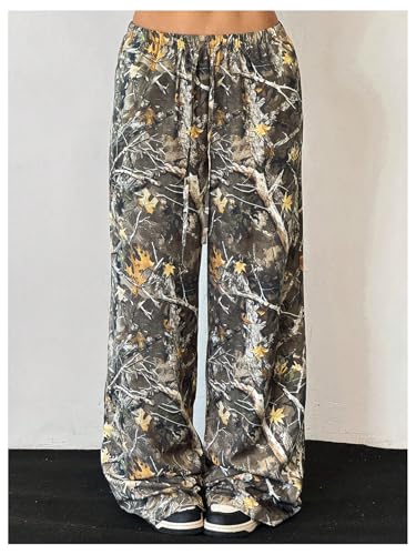 Milumia Girl's Camo Print Wide Straight Leg Trousers Elastic Waist Track Pants4
