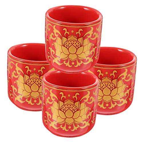 VOSAREA 4pcs Water Cup Temple Cup Teapot with Infuser Tea Strainer Teapots Altar Offering Cup Red Ceramics