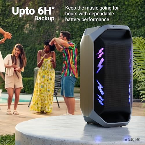 Image of Zebronics 2026 Launch 110W Bluetooth Speaker, Up to 6Hrs Backup, 16.51cm Subwoofer, Dual 9.3cm Drivers, 7000mAh Battery, Wireless Rechargeable Mic with Display, TWS, BT v5.3, (Party Fyre 110)