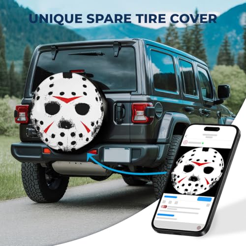 Image of GENANY Masked Horror Father's Day PVC Spare Tire Cover for RV Trailer, Waterproof, Size 17 Fits 31-33 Inch