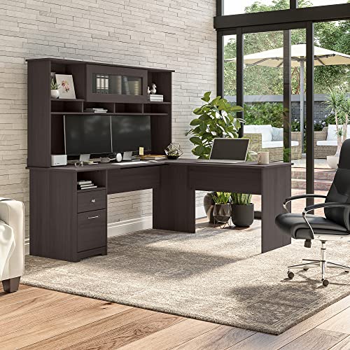 Bush-Furniture-Cabot-72W-Single-Pedestal-L-Desk-with-Hutch-Heather-Gray