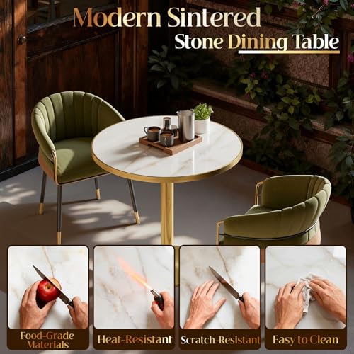 Image of 31.5 inch Tulip Table, Small Round Dining Table, Marble Bistro Table | 1.2 inch Marble Tabletop, Waterproof\Heat Resistant\Scratch Resistant\Easy Clean\Stable\Restaurants\Small Spaces\Marble Gold