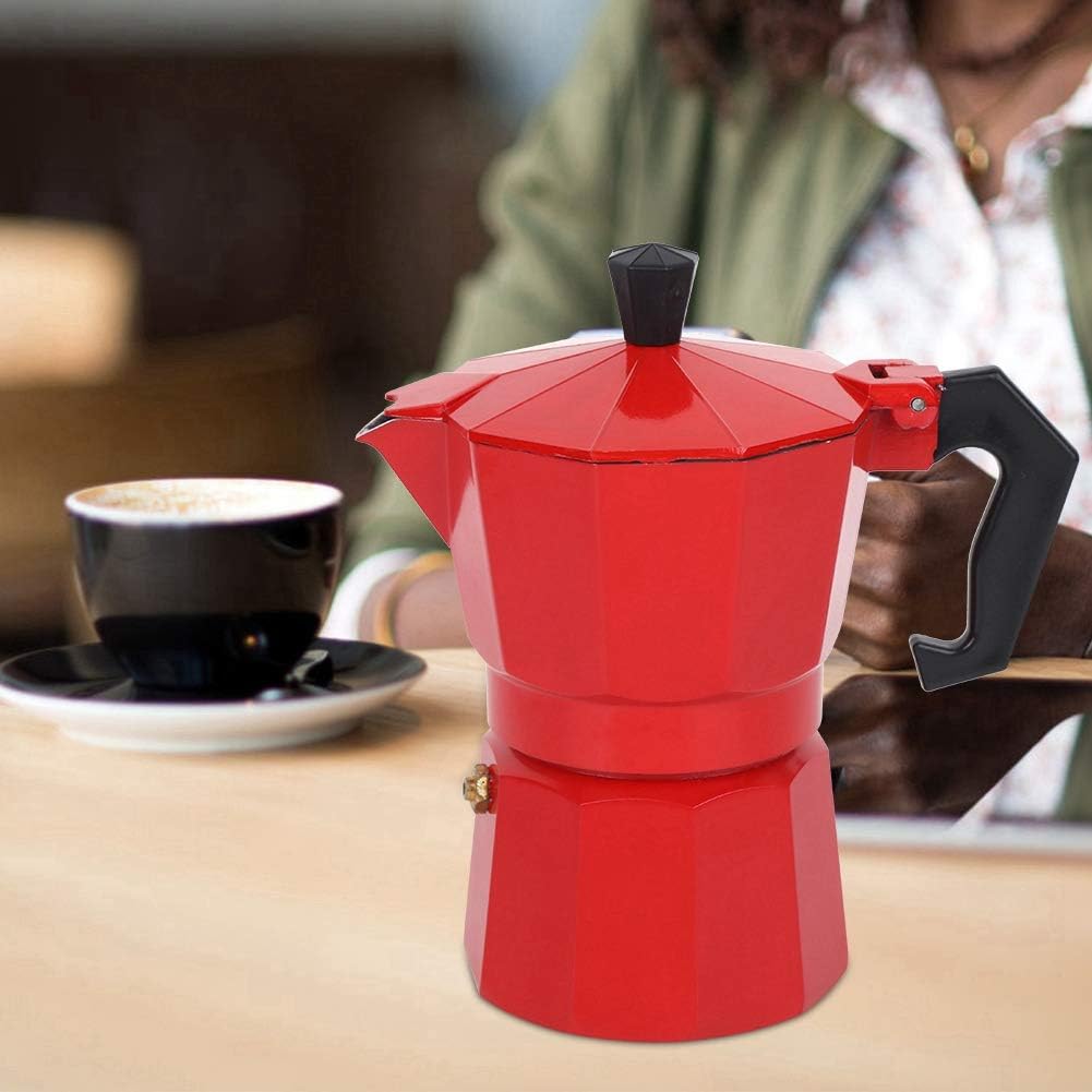 HOMETIC Aluminium Espresso Coffee Maker, Moka Express 3 Cups Espresso Maker/Percolator/Stovetop/Filter Coffee Maker for Italian Mocha Coffee Moka Pot (130 ML, Red) 4