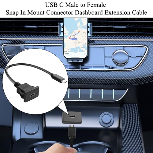 QIANRENON 5 Gb/s USB C kwadratowy adapter zatrzaskowy szybkie ładowanie krótki kabel PD60W USB typu C 3.0 męski na żeński wbudowany kabel przedłużający do montażu panelowego 20 V 3A, do deski