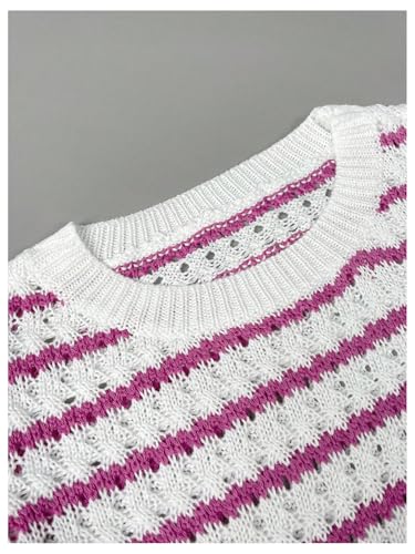 Verdusa Women's Striped Sweater Cap Sleeve Hollow Out Knit Tops Lightweight Sweater Vest4