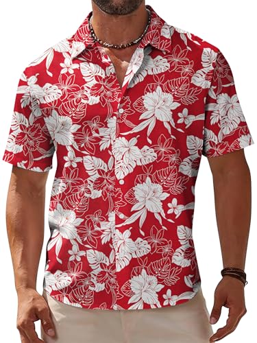 Image of Yoimira Hawaiian Shirts for Men, Print Mens Casual Short Sleeve Button Down Shirts Floral Aloha Beach Shirt