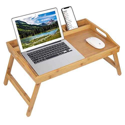 Bed Tray Table With Handles Folding Legs Bamboo Breakfast Tray With Phone Tablet Holder Foldable Breakfast Food Table Laptop Desk Kitchen Serving Bed Table Tray(Beige) #TOP7