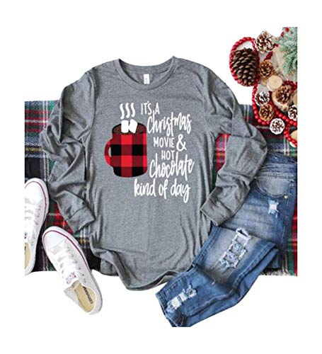 It's A Christmas Movie and Hot Chocolate Kind of Day T Shirt Womens Baseball Tee Shirt Casual Tops S (Grey)