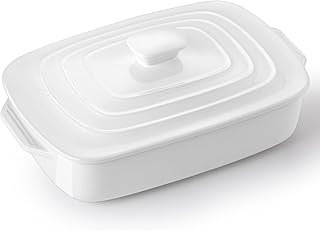 Large Ceramic Casserole Dish with Lid, 4.0 Quart Covered Rectangular Sto...