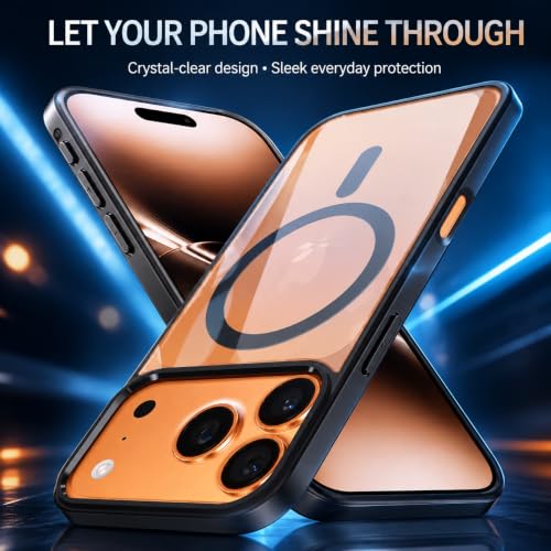 Image of MAGA Back Case Cover for Apple iPhone 17 Pro Max, Transparent Black Magnetic Case Compatible with MagSafe, Hybrid Hard PC Back & Soft TPU Bumper, Shockproof Protective Cover - Black