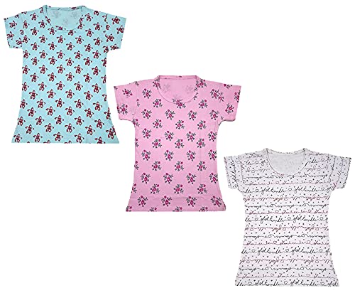 Image of indi weaves Girls Printed Cotton Half Sleeves Tshirts (Pack of 3)