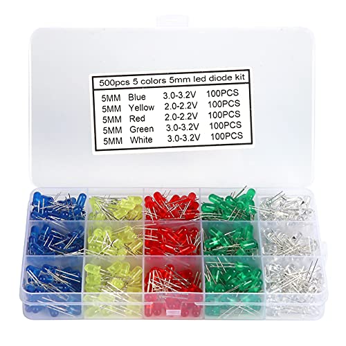 KIMISS Kit de Luz de Diodo LED de 500 piezas: Bombillas Coloridas de bajo Consumo de 5 Mm, Perfectas para Manualidades y Proyectos Electrónicos