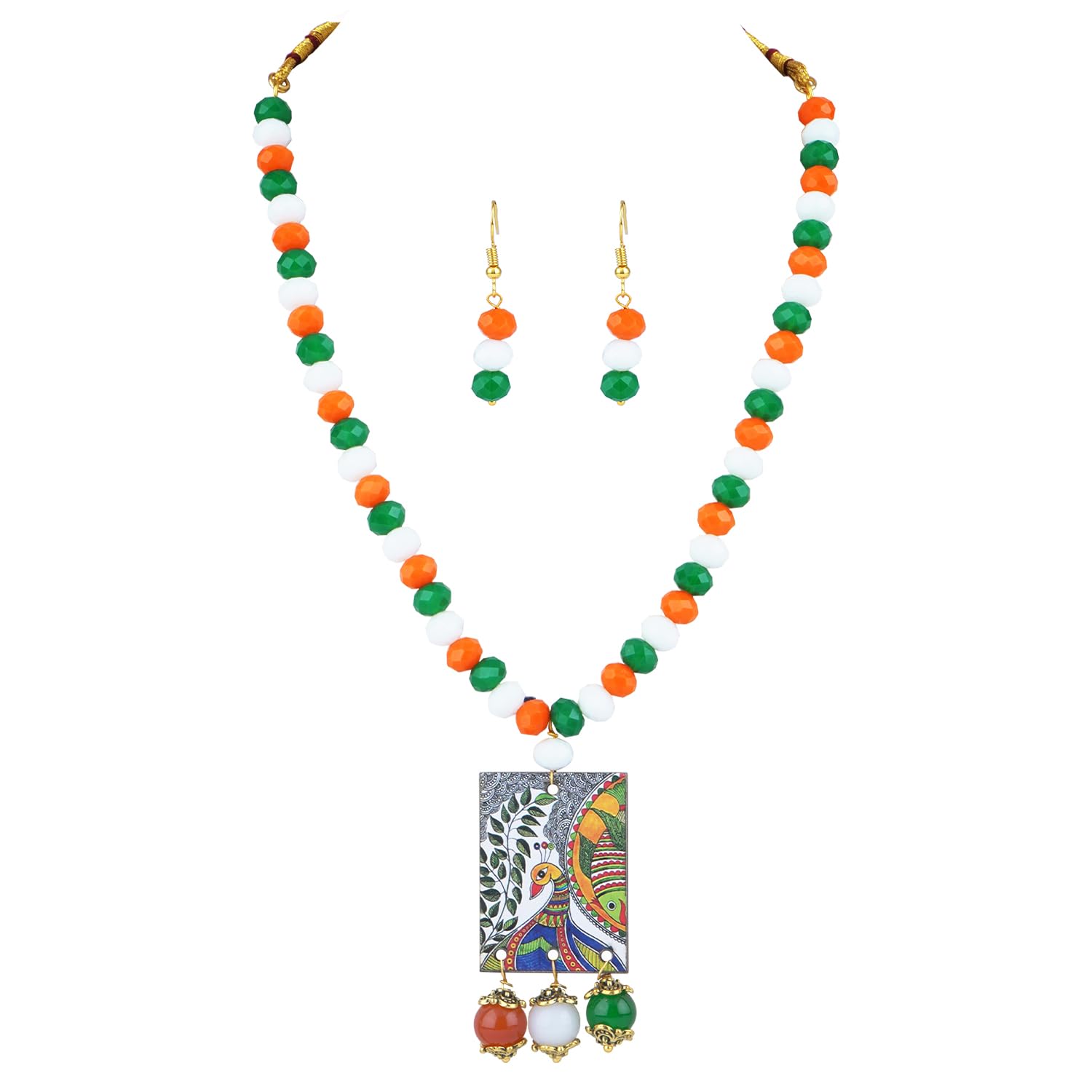 JFL - Jewellery for Less Traditional Tiranga/Tricolour/National Flag Necklace set with Peacock Pendant Handmade Fashion Jewellery for Independence Day/Republic Day Women & Girls (B0D9679Y3Q) Amazon Price History, Amazon Price Tracker