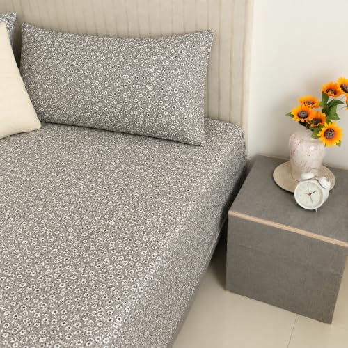 Image of 100% Cotton King Bedsheet Set with 2 Pillow Covers,300 Thread Count, Soft, Breathable, Wrinkle Resistant & Fade Resistant,Print-41, King Size 108x108Inches
