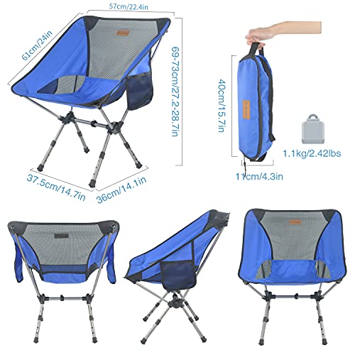MECHHRE Klappbarer Campingstuhl mit Tragetasche – kompakter, ultraleichter Faltbarer Strandstuhl – Verstellbarer Höhe Tragbarer hoch belastbarer Outdoor Stuhl für Rucksackreisen, Wandern, Camping - Image 4